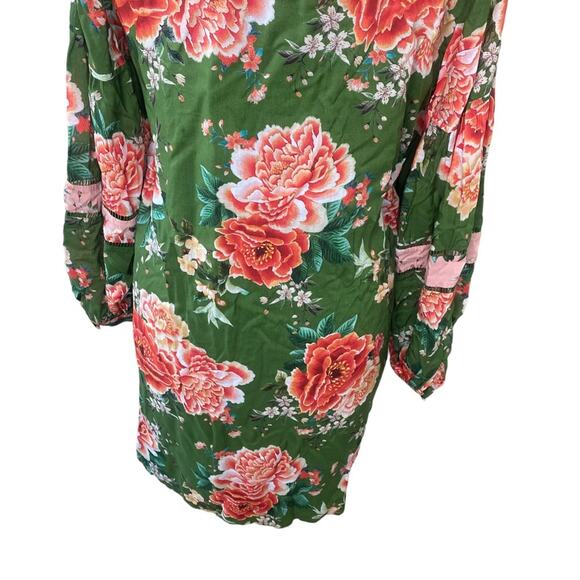 Farm Rio Anthropologie Elinor Tunic Dress Ruffles Long Sleeves Green Pink SMALL - Picture 4 of 14